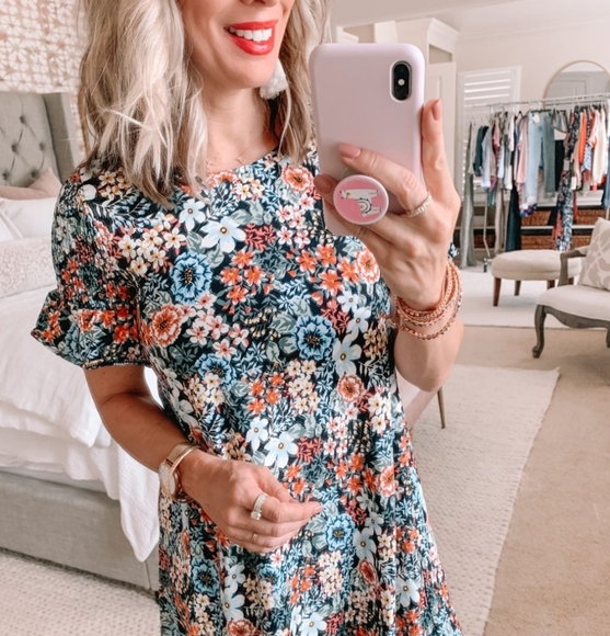 LOFT Floral Dress - Black, White, Pink, Blue - Picture 3 of 10